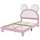 preview thumbnail 7 of 15, Upholstered Platform Bed with Cartoon Ears Shaped Headboard and LED