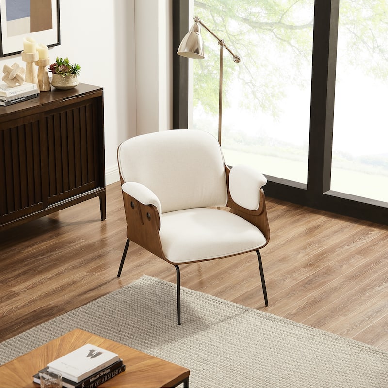 Art Leon Mid-Century Modern Fabric and Wood Accent Arm Chair