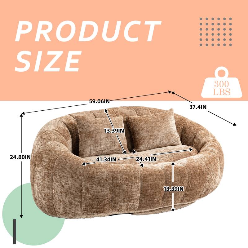 HOMEFUN Chenille Upholstered Durable Comfort Lounger High Back Bean Bag Loveseat Sofa