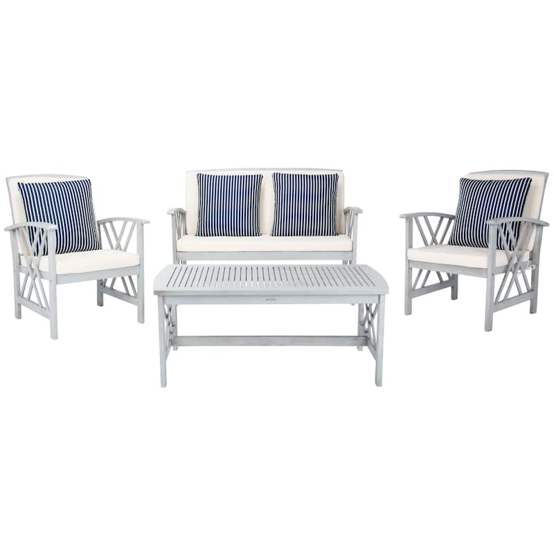 SAFAVIEH Outdoor Fontana 4-piece Acacia Wood Patio Conversation Set