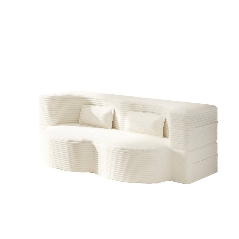 Modern Floor Sofa with 2 Pillows,Convertible Teddy Fabric Foam-Filled Sleeper Sofa Bed