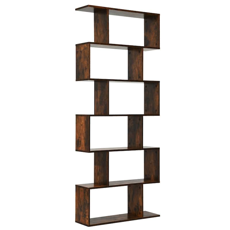 S-Shaped 6-Tier Freestanding Bookshelf with Open Storage Shelves for Living Room or Bedroom