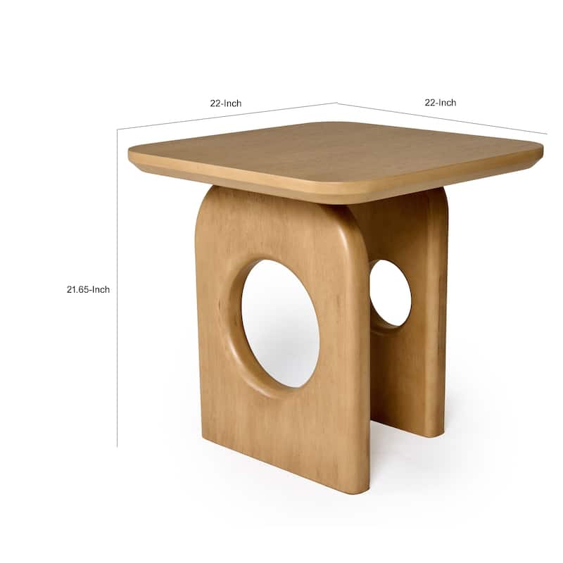Noe Ohan 22 Inch Side End Table, Square Top, Light Brown Solid Rubberwood