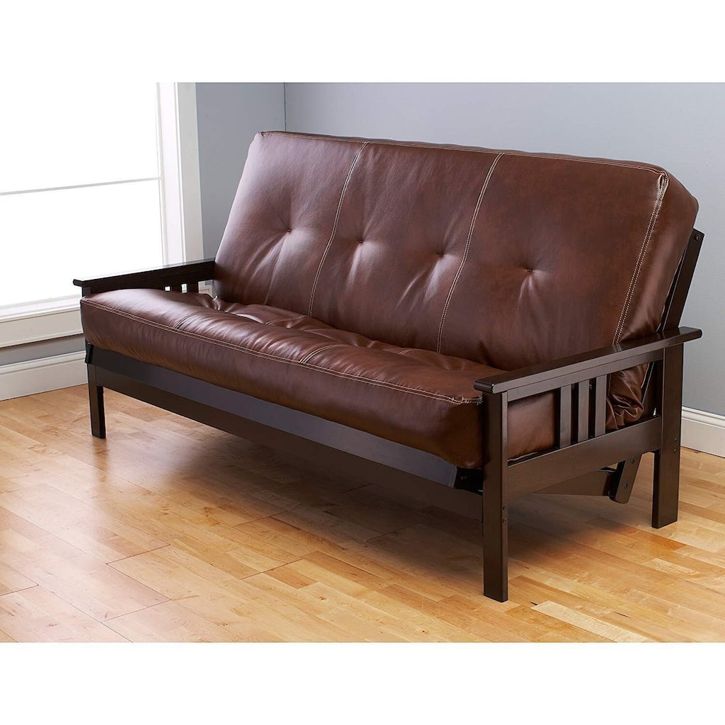 Monterey Queen Futon Frame with Espresso Finish and Oregon Trail Saddle Mattress - Rustic Comfort Design