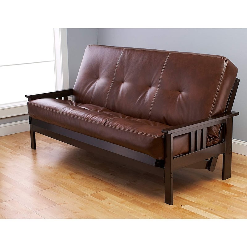 Monterey Queen Futon Frame with Espresso Finish and Oregon Trail Saddle Mattress - Rustic Comfort Design