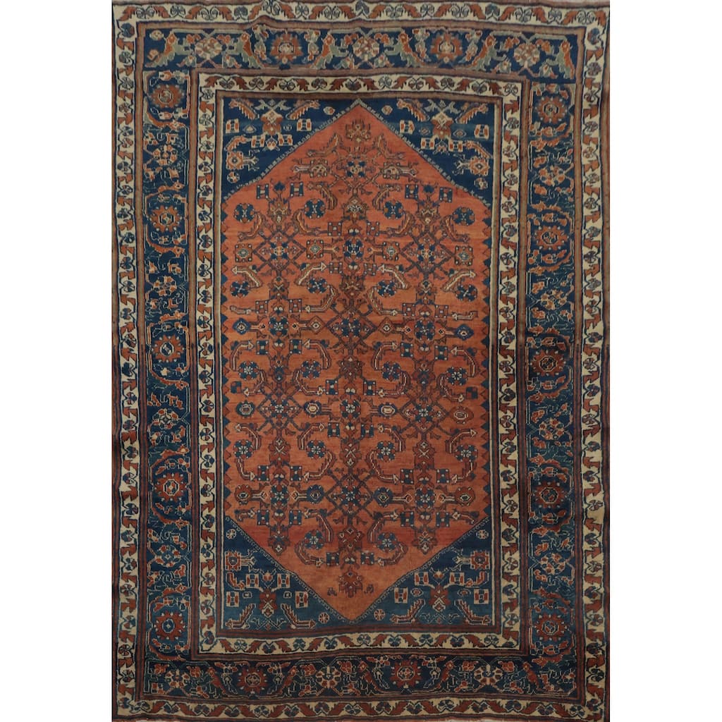 Hand Knotted Oriental 100% Wool Carpet Traditional Geometric Oranges & Rust Malayer Area Rug - 6' 3'' X 5' 1''