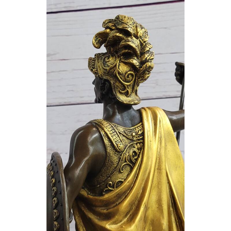 King Leonidas Greek Hoplite Warrior Bronze Statue Sculpture Figure Gold Patina 14 Inches X 6 Inches