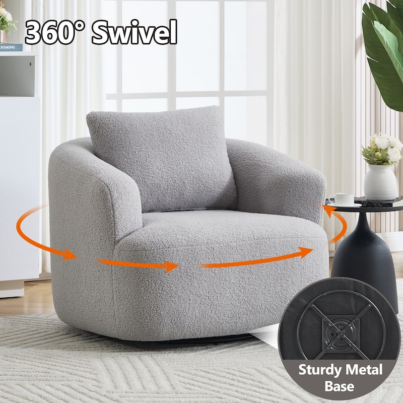 Roomfitters 360° Swivel Teddy Fleece Cuddle Chair, High-Resilience Round Accent Sofa with Soft Pillow