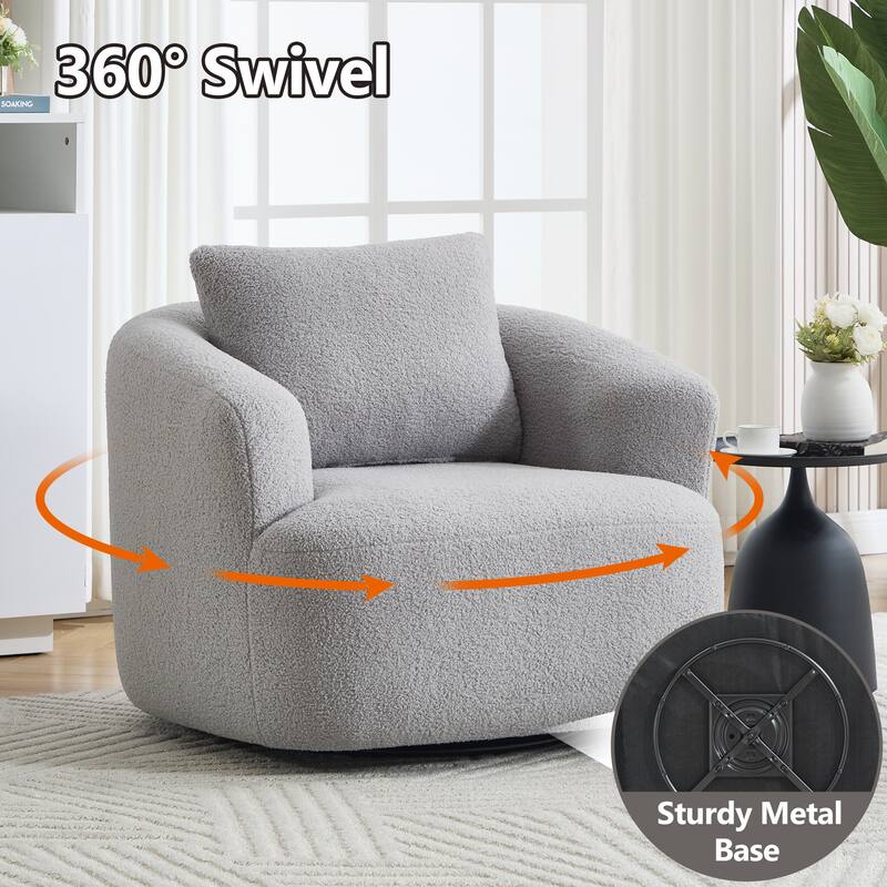 Swivel Round Sofa Chaise, Upholstered Sofa Chair with One Soft Pillow, Single Sofa with Adjustable Pillow - Light Gray
