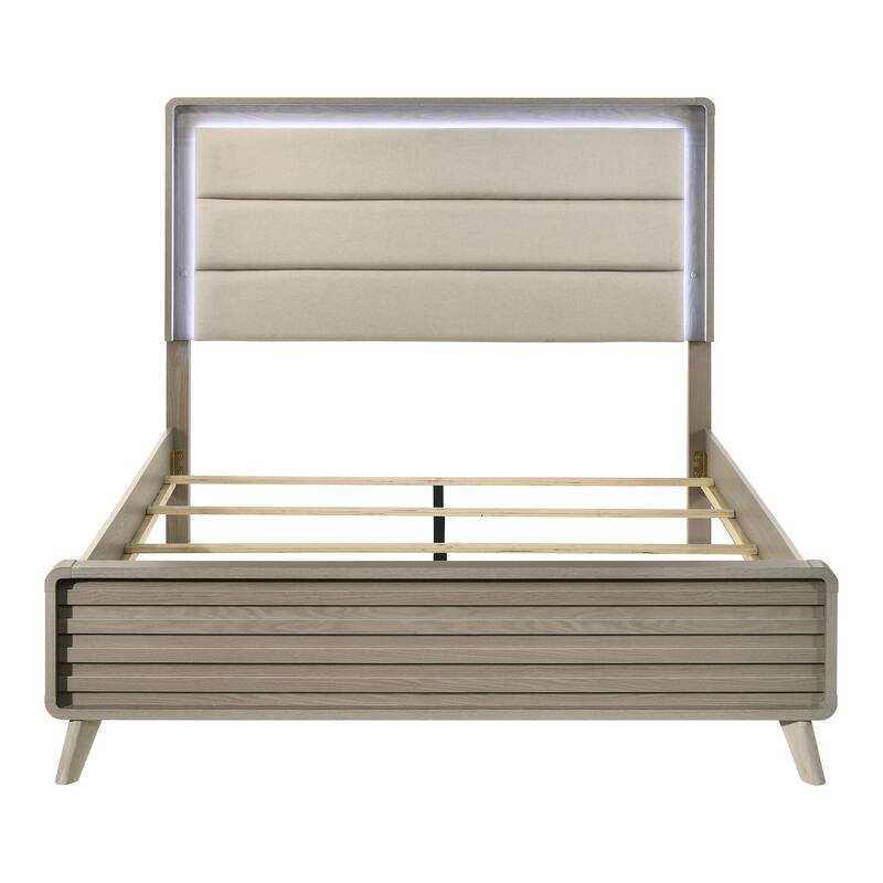 Furniture of America Thaila Modern 3-Piece Grey Wood Upholstered Panel Bedroom Set with LED on Headboard