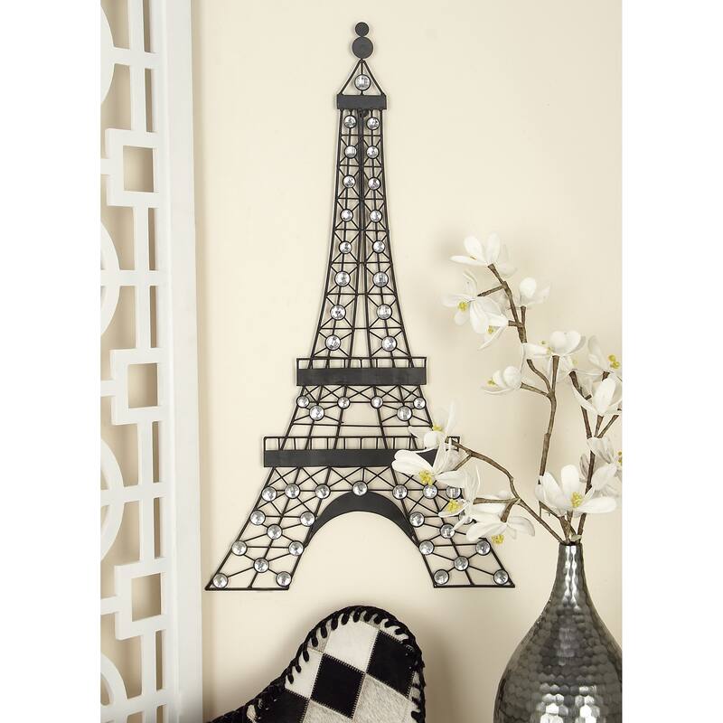 Metal Eiffel Tower 3D Wire Wall Decor with Crystal Embellishments - Black - Roche River Decor