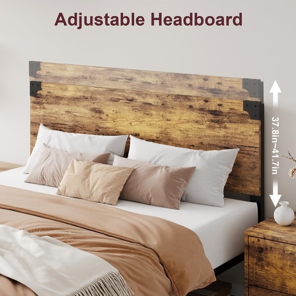 dimension image slide 1 of 2, Bed Frame with with Wood Headboard