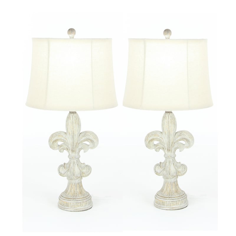 Fleur-De-Lis Heavily Distressed Vintage 28-inch Table Lamp (Set of 2) - Distressed White