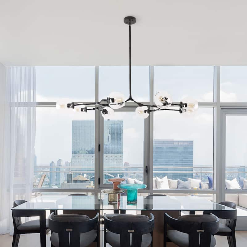Oaks Aura Mid Century Modern Ceiling Light Black 8 Light Adjustable Sputnik Chandelier