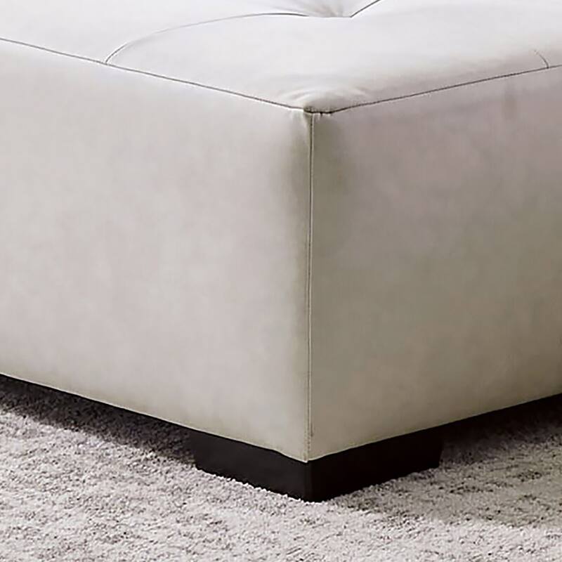 Kedi Transitional Ivory Faux Leather Button Tufted Ottoman by Furniture of America