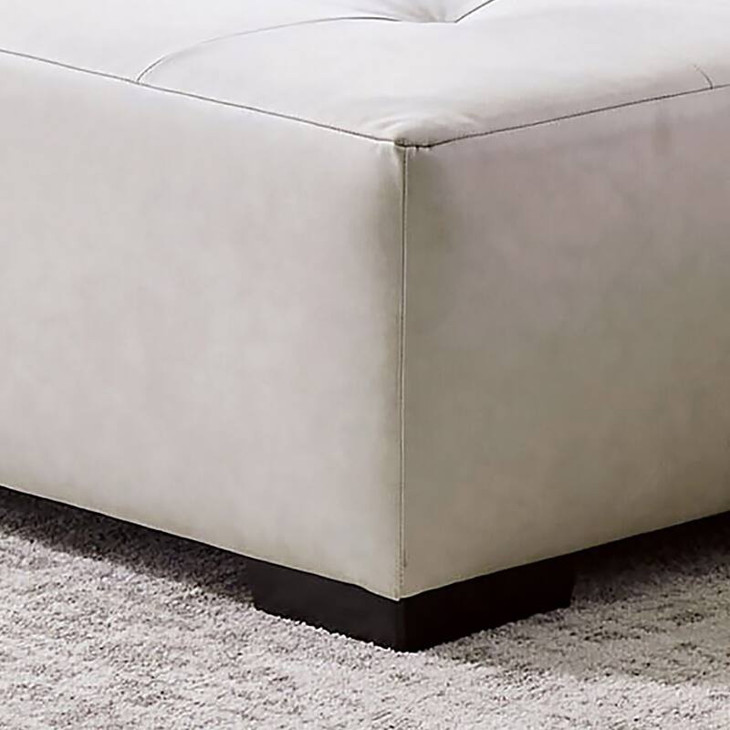 Kedi Transitional Ivory Faux Leather Button Tufted Ottoman by Furniture ...