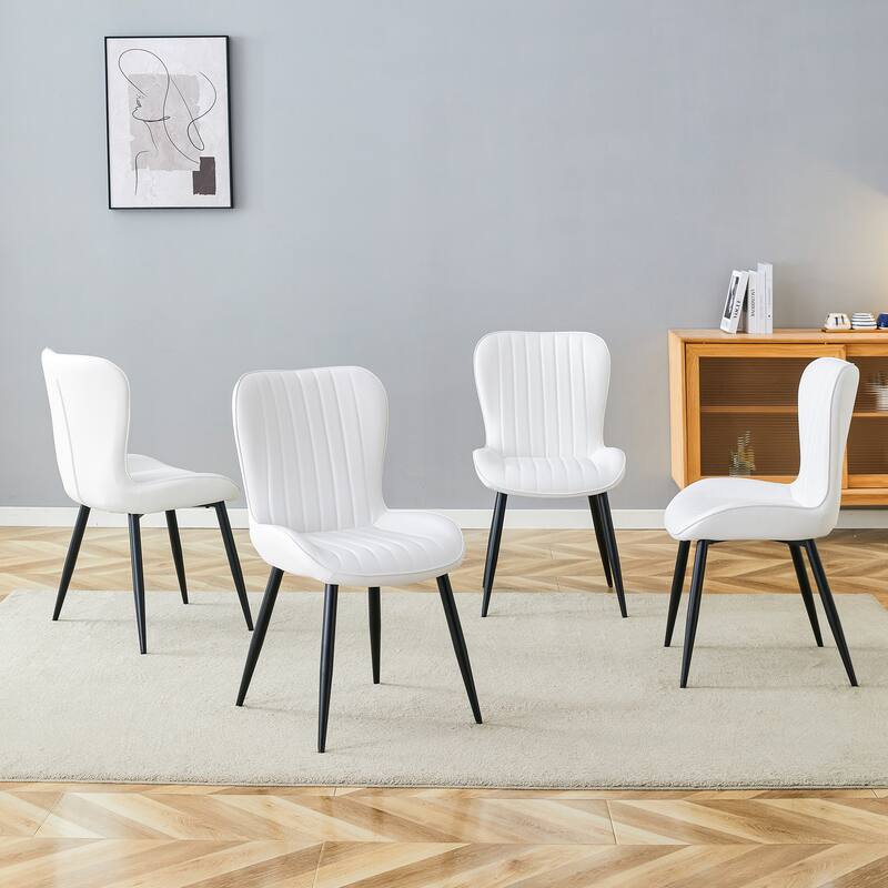 Modern 4 Piece PU Dining Chairs with Non Slip Feet, Extended Curved Cushions for Dining Room Kitchen Bedroom Living Room