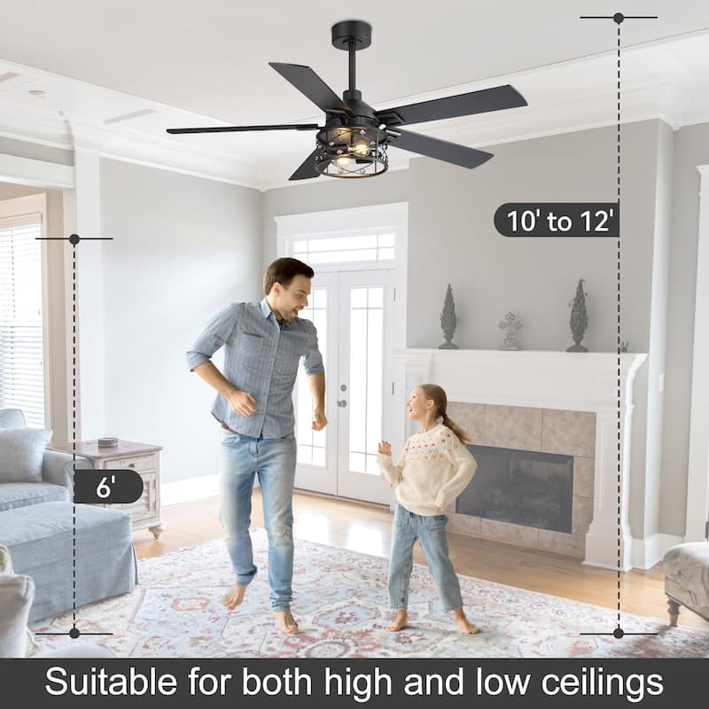 52-inch Reversible 5-Blade Caged Ceiling Fan with Remote and Light Kit