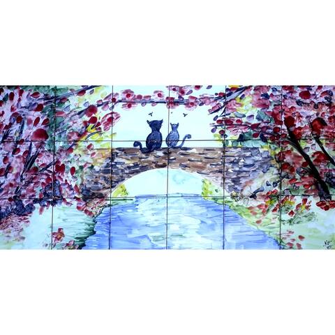 36in x 18in River View Mosaic 18pc Tile Ceramic Wall Mural