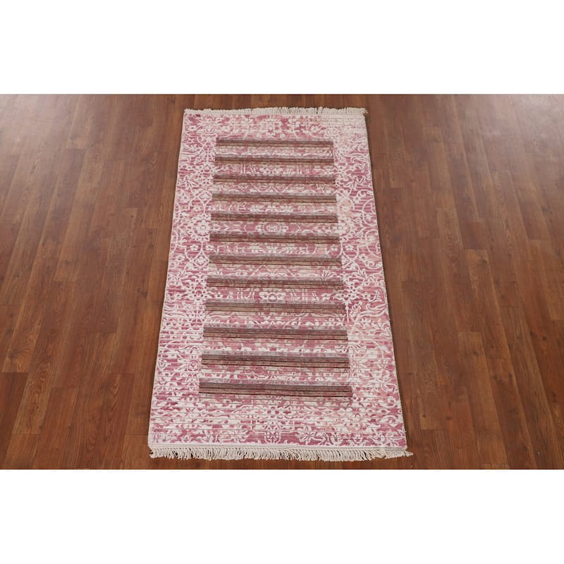 Striped Modern Abstract Oriental Accent Rug Handmade Wool Carpet - 2'7"x 4'10"