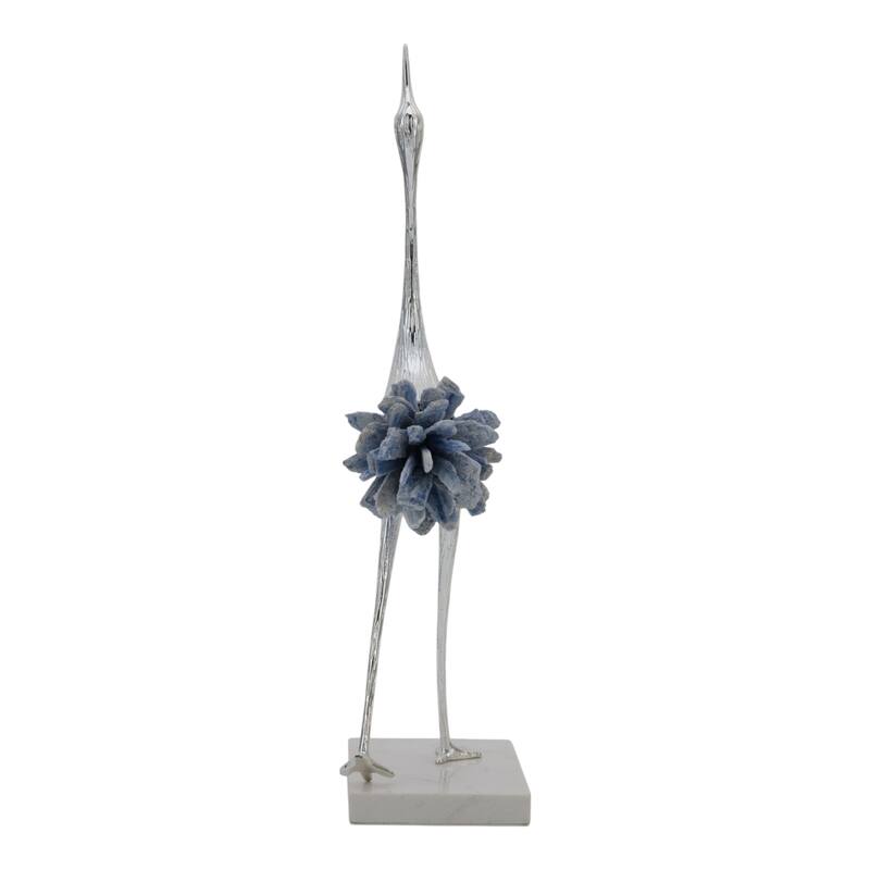 Abstract Metal and Stone Crane Sculpture Crystal Accent on Sturdy Base - 5.25" x 3.25" x 13.75"