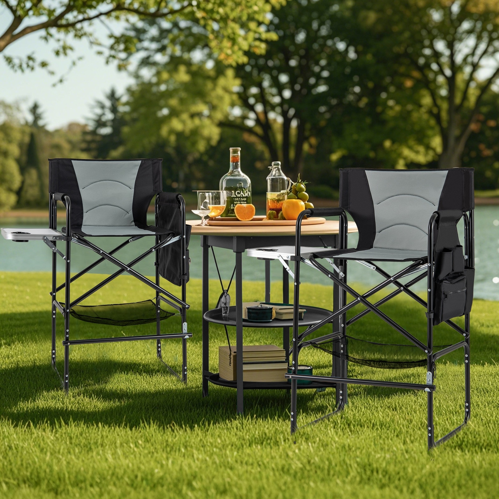 outdoor folding director chairs with side table