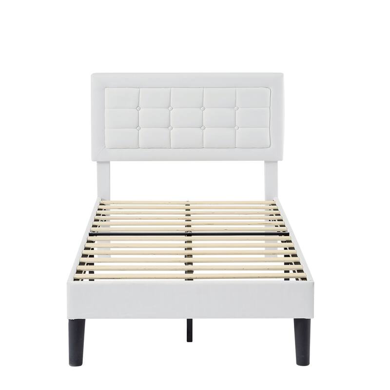 VECELO Tufted Upholstered Kids Bed with Adjustable Headboard,Twin Size Bed Set of 2