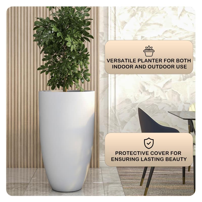 Crete Tapered Round Planter, Durable Fiberstone & Clay Indoor/Outdoor Pot with Drainage