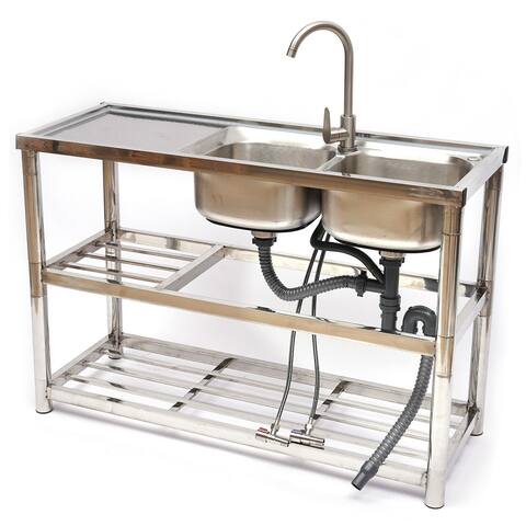 Commercial Freestanding Stainless Steel Kitchen Sink 2 Compartments