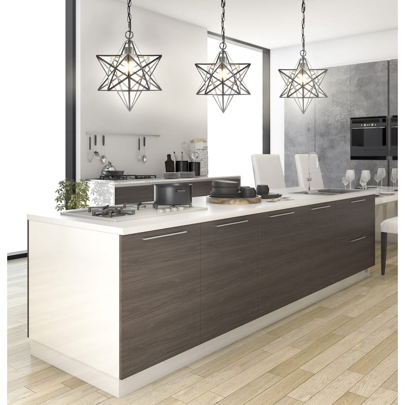 Lynn Moravian Star Metal/Clear Glass LED Pendant, by JONATHAN Y - 1 Light