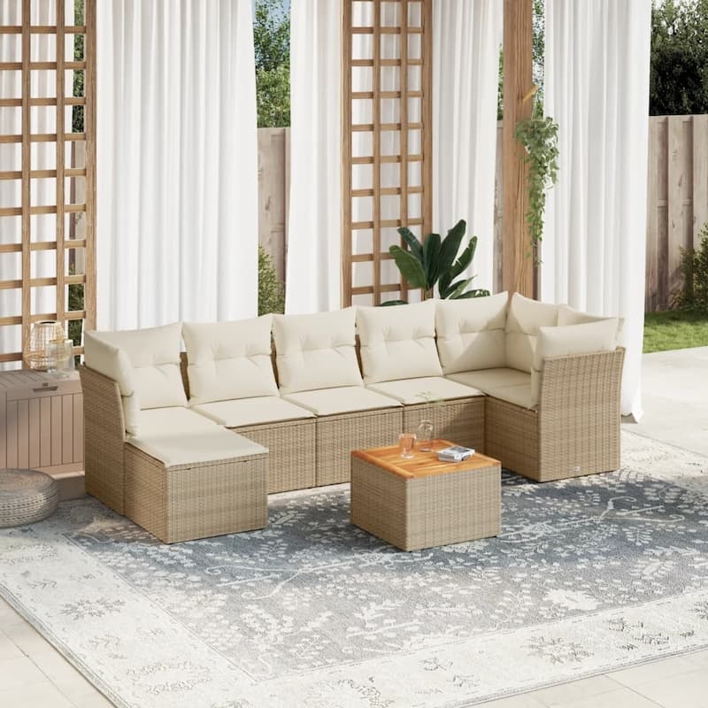 vidaXL Patio Sofa Set with Cushions Outdoor Furniture 8 Piece Poly Rattan - 21.7 x 21.7 x 14.6 - Beige