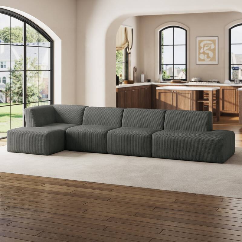 Corduroy Fully Sponge Molded Modular Sectional Sofa with Ottoman