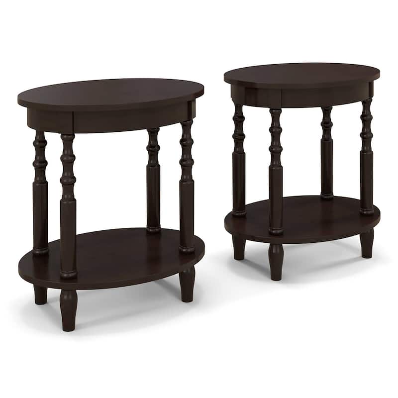 Gymax 2 PCS 2-Tier End Table Oval Compact Sofa Side Nightstand w/