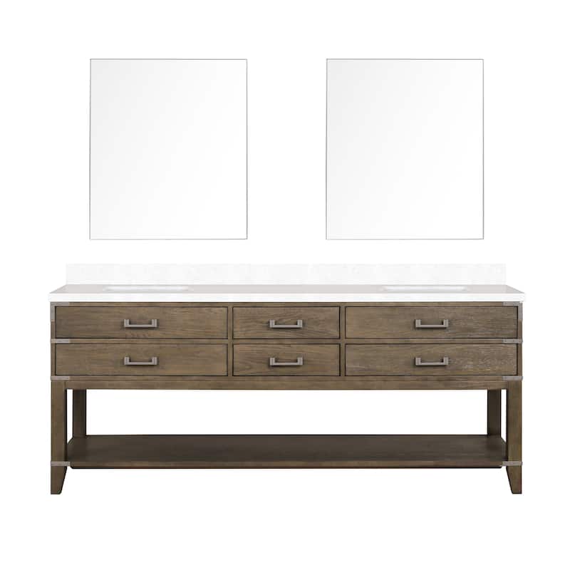 Norwalk 60 in W x 22 in D Black Oak Double Bath Vanity, Cultured Marble Top, and 28 in Mirrors - 80 - Grey Oak