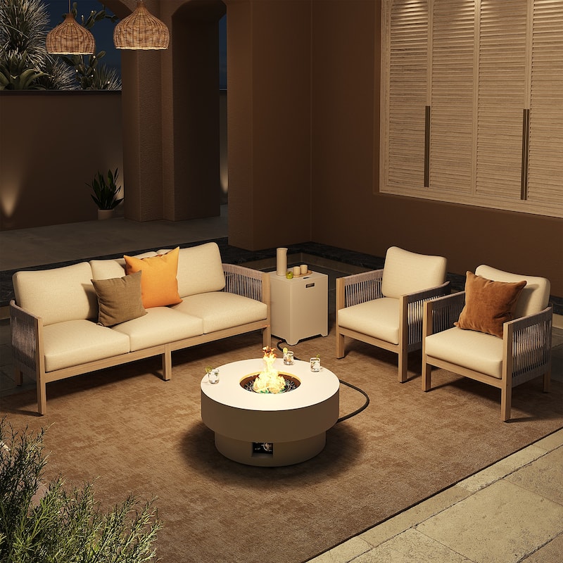 Outdoor 5-Piece Conversation Set with Fire Pit 3-Seater Sofa and Arm Chair