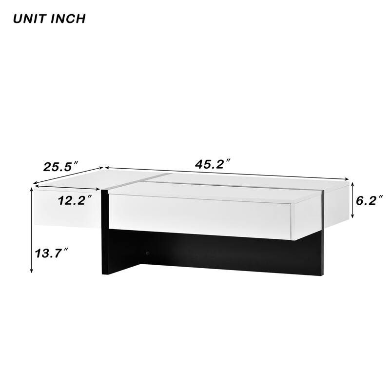 Modern Black and White Coffee Table with Drawer, 45.2" x 25.5", Contemporary Living Room Center Table