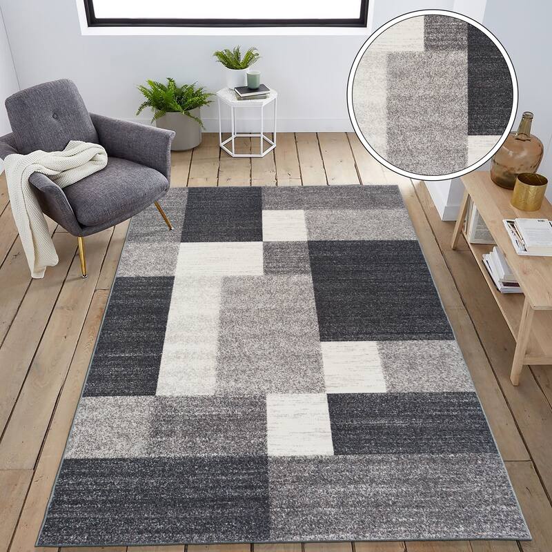 World Rug Gallery Modern Boxes Design Non-slip (Non-skid) Area Rug