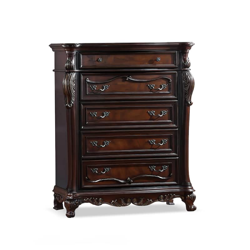Furniture of America Eugene Traditional Solid Wood Chest with Felt-lined Top Drawer and Cedarwood-lined Drawers