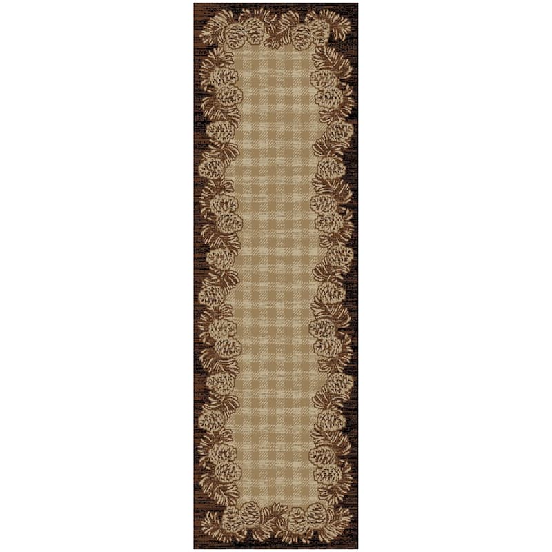 Hearthisde Crosshill Brown Checkered Pinecone Lodge Area Rug - 2'3"x7'7"