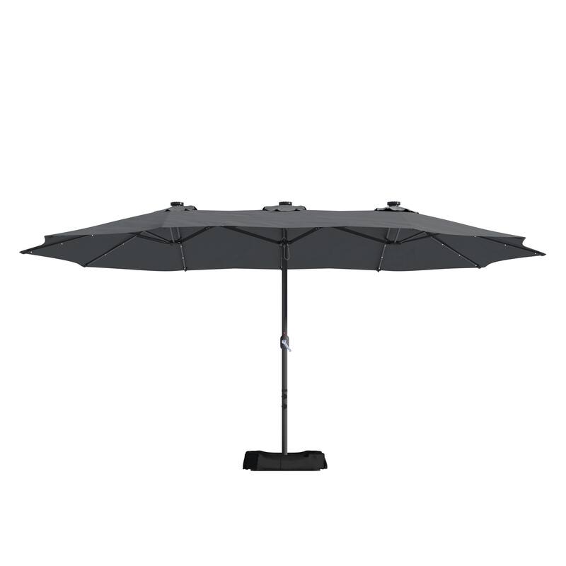15-ft. Rectangular Crank Double-sided Outdoor Market Umbrella Solar LED Lighted Patio Umbrella with Base Included