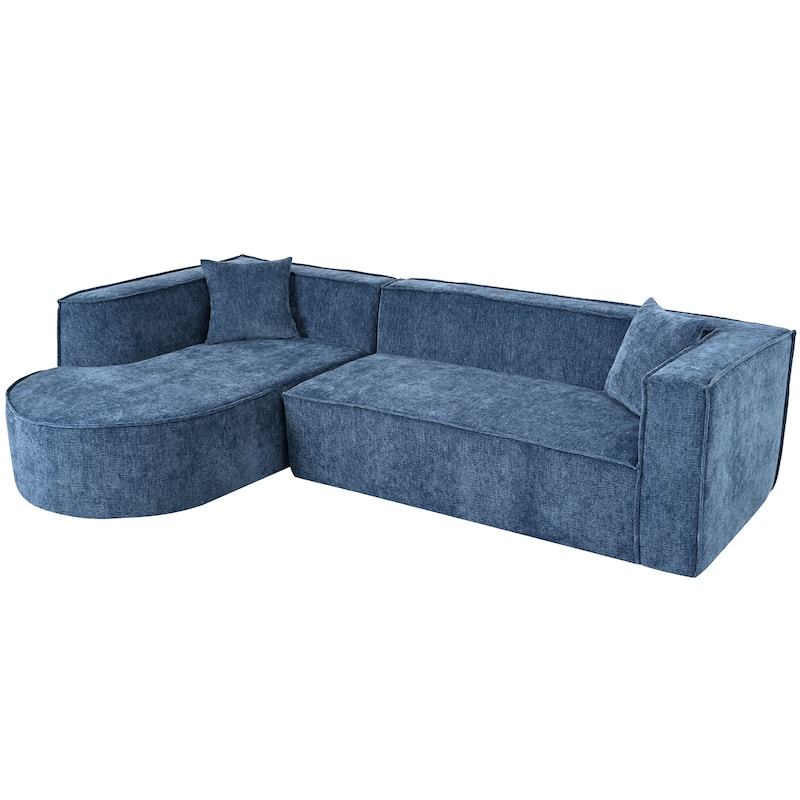 109.2" Chenille L-Shaped Sectional Sofa with 3 Seater and Throw Pillows
