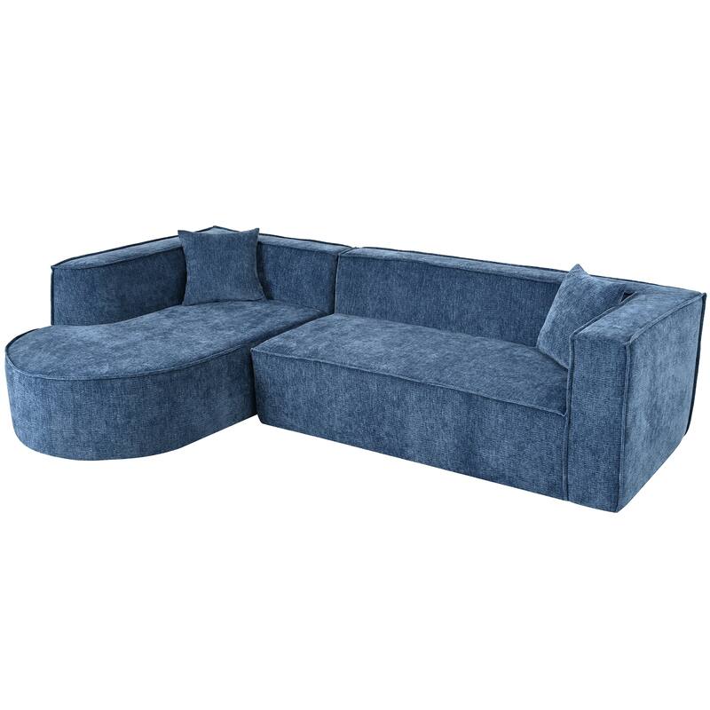 Modern Curved Sectional Sofa with Wrinkle Resistant Chenille and Lounge Seat for Living Room or Guest Room