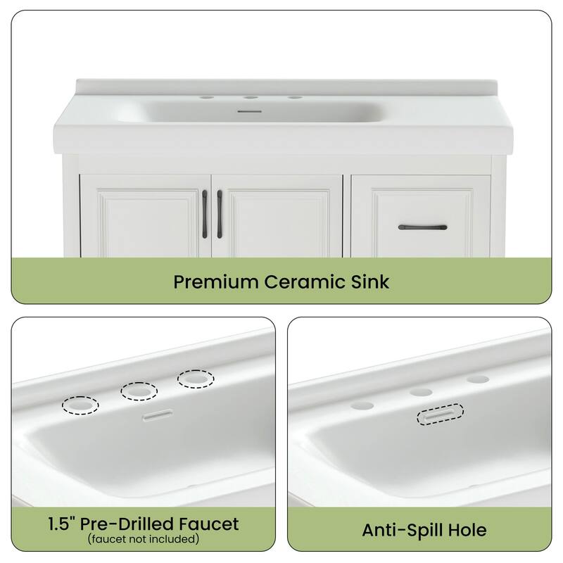 36'' Bathroom Vanities with Single Sink, Modern Undermount Bathroom Sink Cabinet with 2 Closing Doors&4 Drawers.White