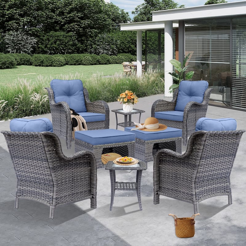 Gray Rattan Wicker Outdoor Patio Furniture Seating Sets With Cushions