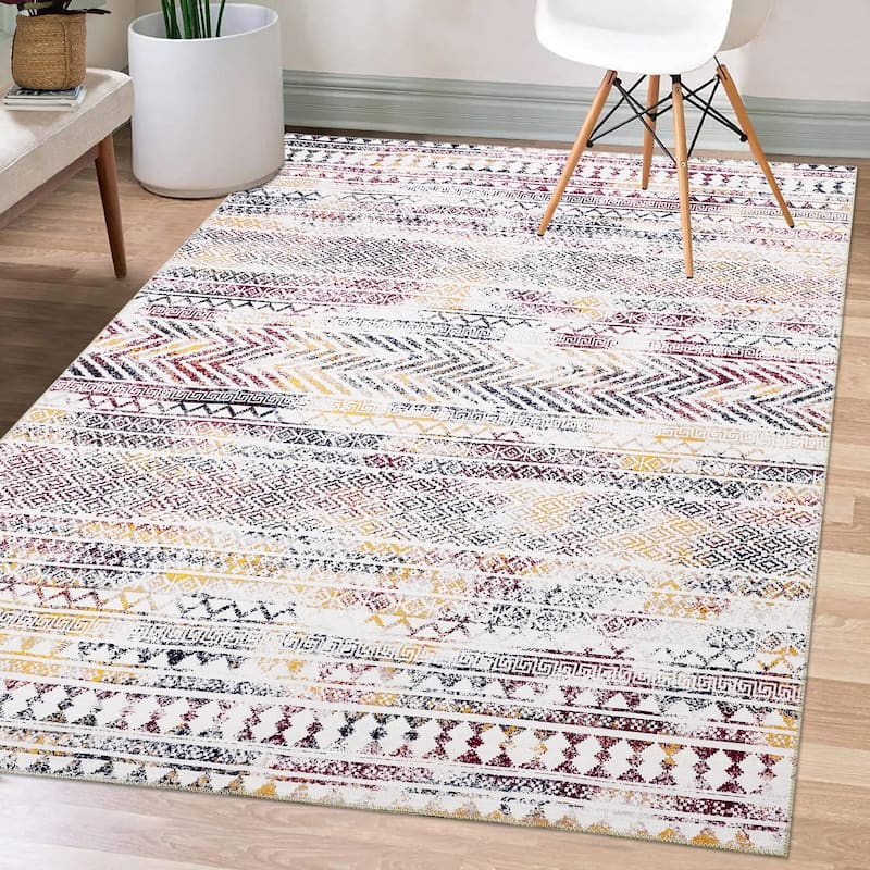 Garvee Moroccan Geometric Machine Washable Area Rug
