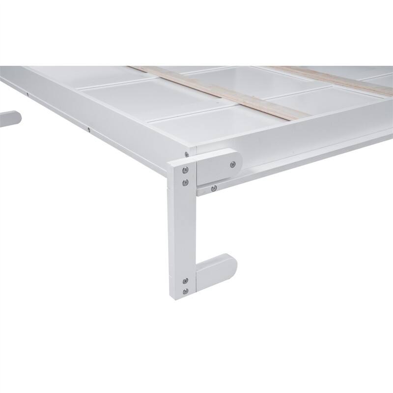 Solid Wood Murphy Wall Bed w/ LED Lights & Open Storage Shelves, Full/Queen Size Folding Murphy Cabinet Bed, Space Saving Design