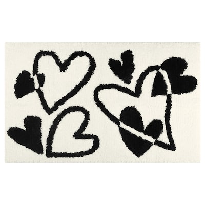 Cute Heart Pattern Bathroom Rug, Ultra Soft Non-Slip Bath Mat, Shaggy Soft and Absorbent Bath Carpet for Sink, Shower