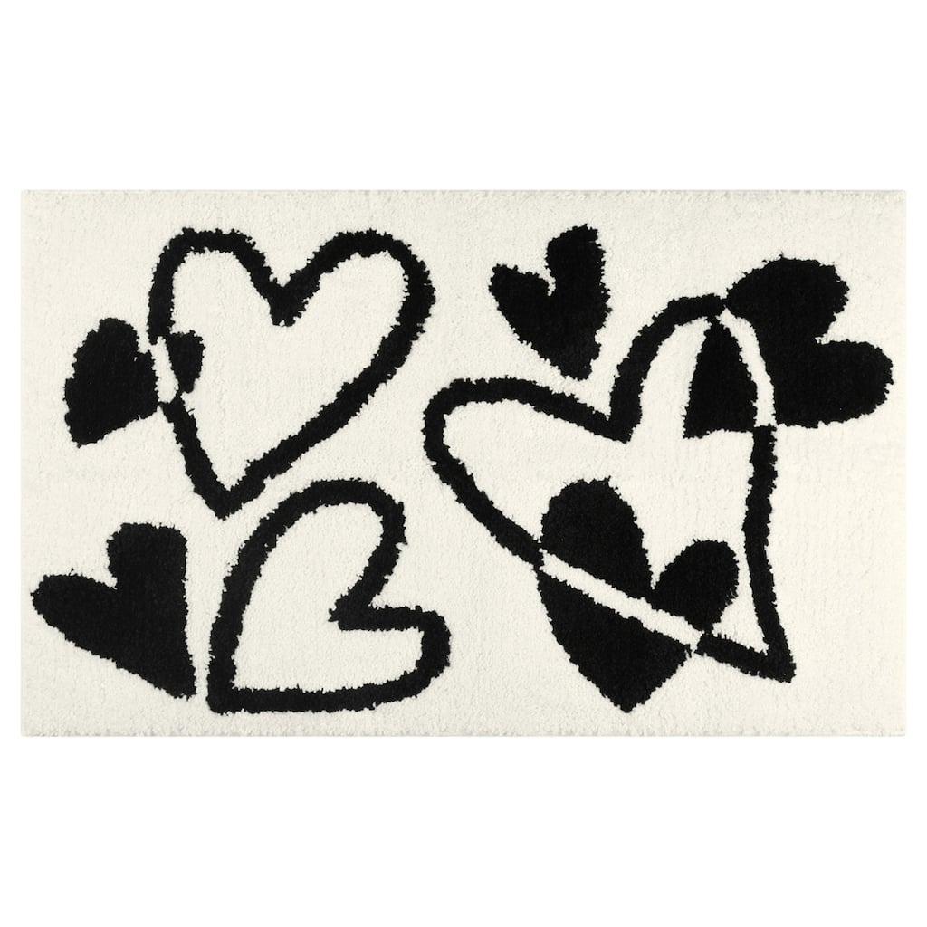 Cute Heart Pattern Bathroom Rug, Ultra Soft Non-Slip Bath Mat, Shaggy Soft and Absorbent Bath Carpet for Sink, Shower