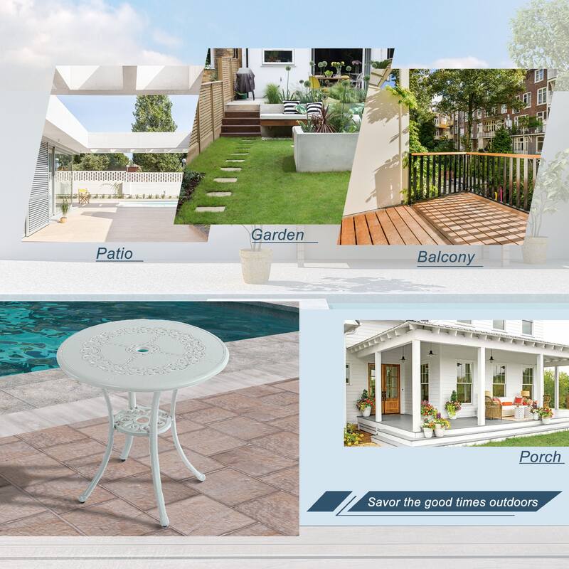 Clihome Cast Aluminum Patio Terrace Dining Table with Umbrella Hole