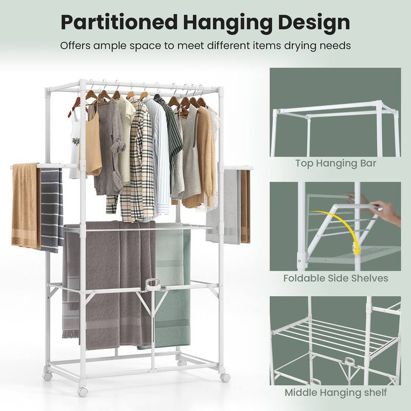 Gymax Collapsible Laundry Rack Foldable Clothes Drying Rack w/ Hanging